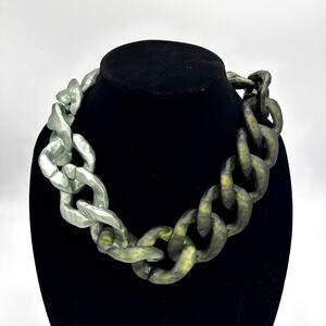 Pono Joan Goodman Necklace Green Ombre Resin Chunky Curb Link Chain Art to Wear